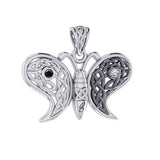 Sterling Silver Spiritual Harmony Celtic Yin Yang Gemstone butterfly Pendant by Peter Stone Jewelry TPD6208