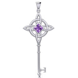 Celtic with NA Recovery Spiritual Key Sterling Silver Pendant with Gemstone TPD6244
