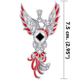 Celtic Phoenix NA Recovery Silver Pendant with Red Enamel and Genuine Black Onyx TPD6245 - Wholesale Jewelry