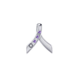 Ribbon with NA Recovery Symbol Sterling Silver Slider Pendant with Gems TPD6311