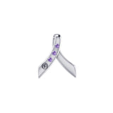Ribbon with NA Recovery Symbol Sterling Silver Slider Pendant with Gems TPD6313