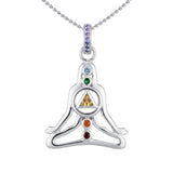 Sterling Silver Healing Chakra Pendant With Recovery Triangle and Mixed Color Gemstone TPD6340