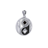Balancing Yin Yang With NA Recovery Symbol Solid Gold Pendant with Black and White Enamel GPD6352