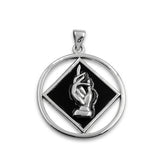 NA Recovery Symbol Christogram Sterling Silver Pendant With Black Enamel For Recovery Support Jewelry