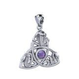 Triple Snake with Celtic Trinity Knot Sterling Silver Pendant with Gem TPD6426