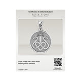 Triple Snake with Celtic Heart Sterling Silver Pendant TPD6429