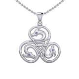 Dragon with Triskele Silver Pendant with Gemstone TPD6439
