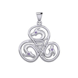 Dragon with Triskele Silver Pendant with Gemstone TPD6439