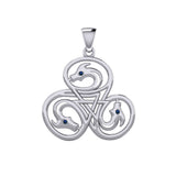 Dragon with Triskele Silver Pendant with Gemstone TPD6439