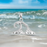 Double Whale Tails in Wave Sterling Silver Pendant TPD6440