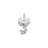 Phoenix with Celtic Trinity and Heart Gemstone Sterling Silver Pendant TPD6476