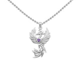 Phoenix with Celtic Trinity and Heart Gemstone Sterling Silver Pendant TPD6476