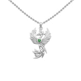 Phoenix with Celtic Trinity and Heart Gemstone Sterling Silver Pendant TPD6476
