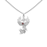 Phoenix with Celtic Trinity and Heart Gemstone Sterling Silver Pendant TPD6476