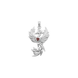 Phoenix with Celtic Trinity and Heart Gemstone Sterling Silver Pendant TPD6476