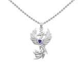 Phoenix with Celtic Trinity and Heart Gemstone Sterling Silver Pendant TPD6476
