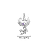 Phoenix with Celtic Trinity and Heart Gemstone Sterling Silver Pendant TPD6476