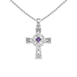 Celtic Cross with NA Recovery Shape Gemstone Sterling Silver Pendant TPD6486