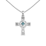 Celtic Cross with NA Recovery Shape Gemstone Sterling Silver Pendant TPD6486