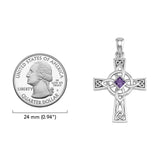 Celtic Cross with NA Recovery Shape Gemstone Sterling Silver Pendant TPD6486