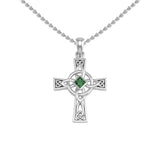 Celtic Cross with NA Recovery Shape Gemstone Sterling Silver Pendant TPD6486