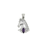Celtic Horse with Marquise Gemstone Sterling Silver Pendant TPD6489