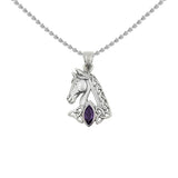 Celtic Horse with Marquise Gemstone Sterling Silver Pendant TPD6489