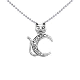 Cat with Celtic Crescent Moon Sterling Silver Pendant TPD6495 by TPD6495