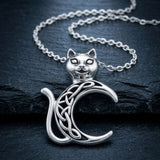 Cat with Celtic Crescent Moon Sterling Silver Pendant TPD6495 by TPD6495