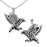 Odin's Raven with Rune Symbols Sterling Silver Pendant with Gemstone Eye TPD6500