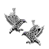 Odin's Raven with Rune Symbols Sterling Silver Pendant with Gemstone Eye TPD6500