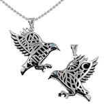 Odin's Raven with Rune Symbols Sterling Silver Pendant with Gemstone Eye TPD6500