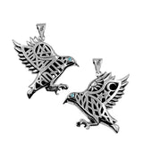 Odin's Raven with Rune Symbols Sterling Silver Pendant with Gemstone Eye TPD6500