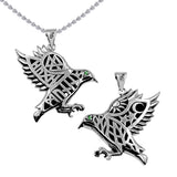 Odin's Raven with Rune Symbols Sterling Silver Pendant with Gemstone Eye TPD6500