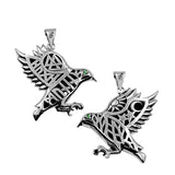 Odin's Raven with Rune Symbols Sterling Silver Pendant with Gemstone Eye TPD6500