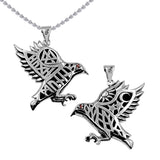 Odin's Raven with Rune Symbols Sterling Silver Pendant with Gemstone Eye TPD6500