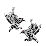 Odin's Raven with Rune Symbols Sterling Silver Pendant with Gemstone Eye TPD6500