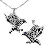 Odin's Raven with Rune Symbols Sterling Silver Pendant with Gemstone Eye TPD6500