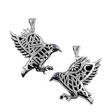 Odin's Raven with Rune Symbols Sterling Silver Pendant with Gemstone Eye TPD6500