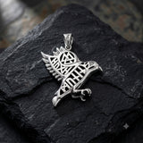 Odin's Raven with Rune Symbols Sterling Silver Pendant with Gemstone Eye TPD6500