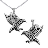 Odin's Raven with Rune Symbols Sterling Silver Pendant with Gemstone Eye TPD6500