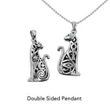 Egyptian Spirit Cat with Tree of Life and Eye of Horus Sterling Silver Pendant with Gemstone Eyes TPD6501