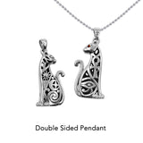 Egyptian Spirit Cat with Tree of Life and Eye of Horus Sterling Silver Pendant with Gemstone Eyes TPD6501