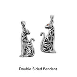 Egyptian Spirit Cat with Tree of Life and Eye of Horus Sterling Silver Pendant with Gemstone Eyes TPD6501