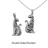 Egyptian Spirit Cat with Tree of Life and Eye of Horus Sterling Silver Pendant with Gemstone Eyes TPD6501