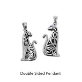 Egyptian Spirit Cat with Tree of Life and Eye of Horus Sterling Silver Pendant with Gemstone Eyes TPD6501