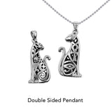 Egyptian Spirit Cat with Tree of Life and Eye of Horus Sterling Silver Pendant with Gemstone Eyes TPD6501