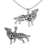 Spirt Wolf Tree of Life and Recovery Symbols Sterling Silver Pendant with Gemstone TPD6502
