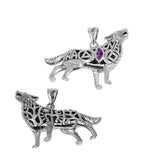 Spirt Wolf Tree of Life and Recovery Symbols Sterling Silver Pendant with Gemstone TPD6502