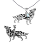Spirt Wolf Tree of Life and Recovery Symbols Sterling Silver Pendant with Gemstone TPD6502
